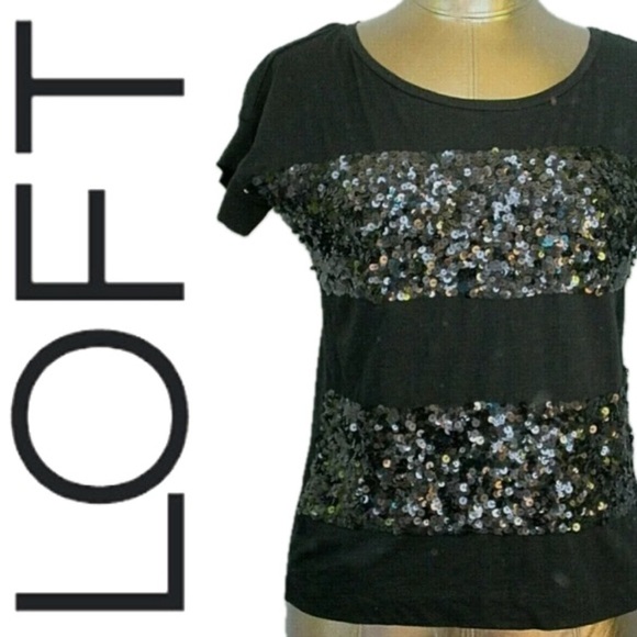 LOFT Sequin Bling Sparkly Fancy 100% Cotton Tee T-Shirt Top Blouse Sz S - Picture 3 of 10